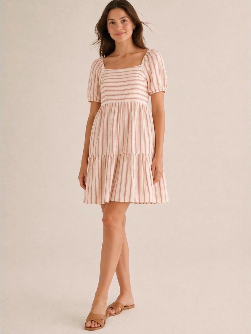NWT LOFT Striped Puff Sleeve Tiered Dress Size 6